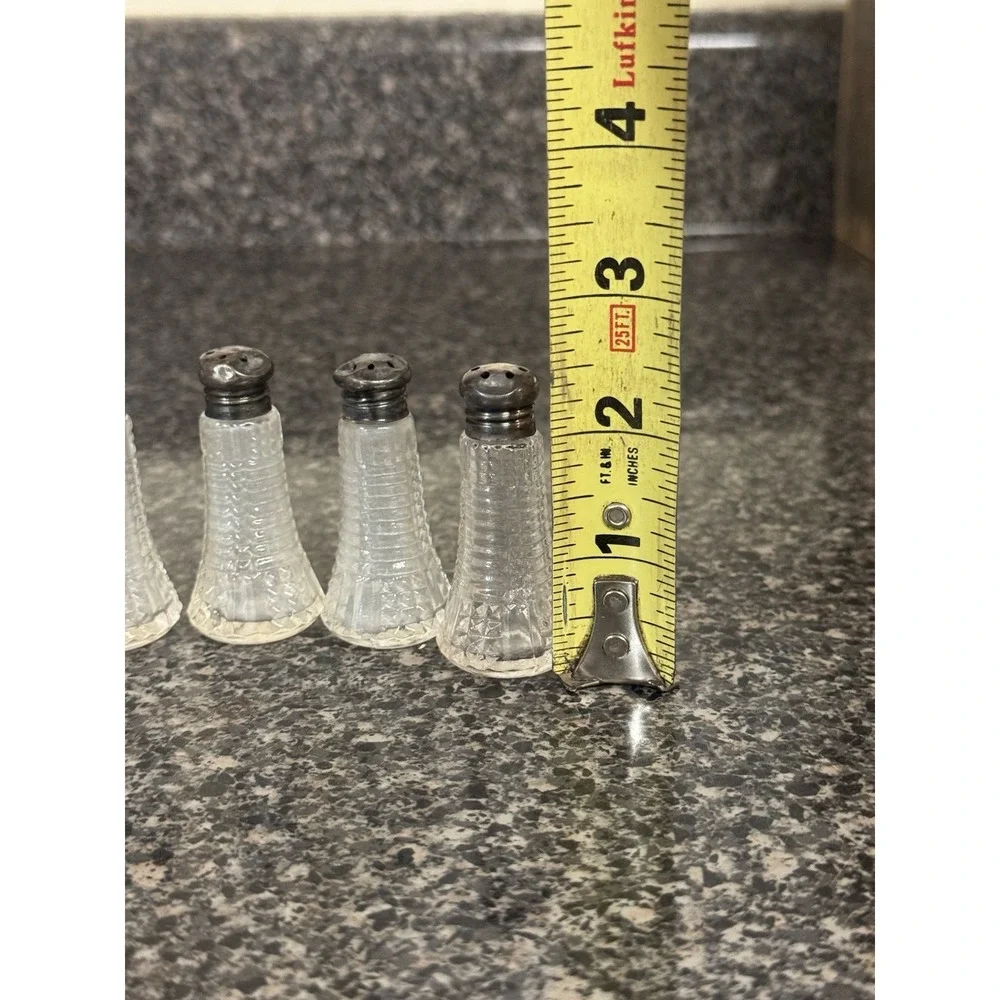 Vintage 1940's mini Sterling Silver Salt Pepper Shakers crystal Set Of 4